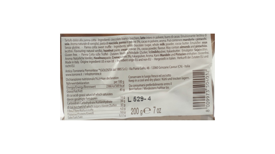 Antica torroneria tartufo panna cot gr.200