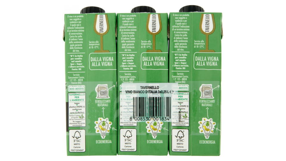 Tavernello vino bianco cl.25 3pezzi