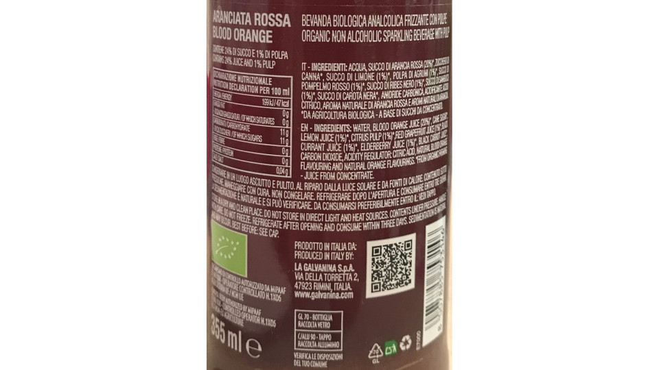 Galvanina aranciata rossa bio ml.355 vap