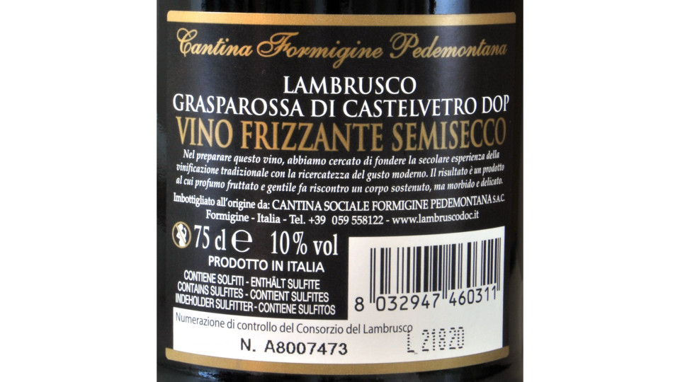 Cantina Formigine rosso fosco lambrusco semisecco cl.75