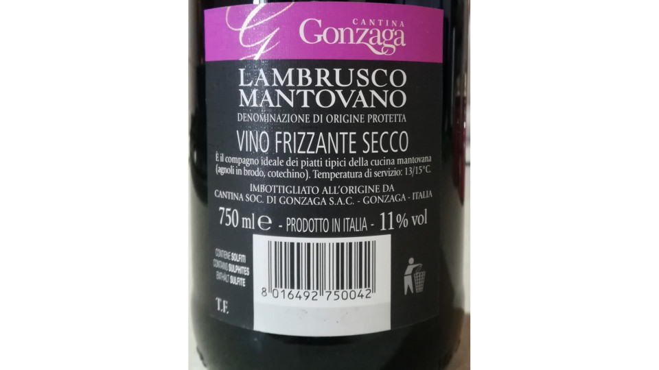 Gonzaga lambrusco mantovano etichetta nera cl.75