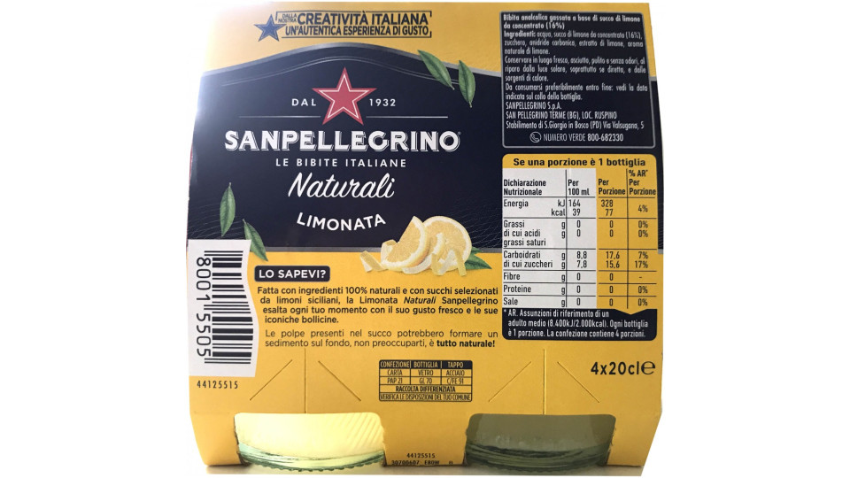 SANPELLEGRINO limonata Naturale 20 cl x 4 (Vetro)