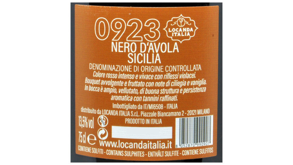 Locanda Italia vino Nero d'Avola cl.75