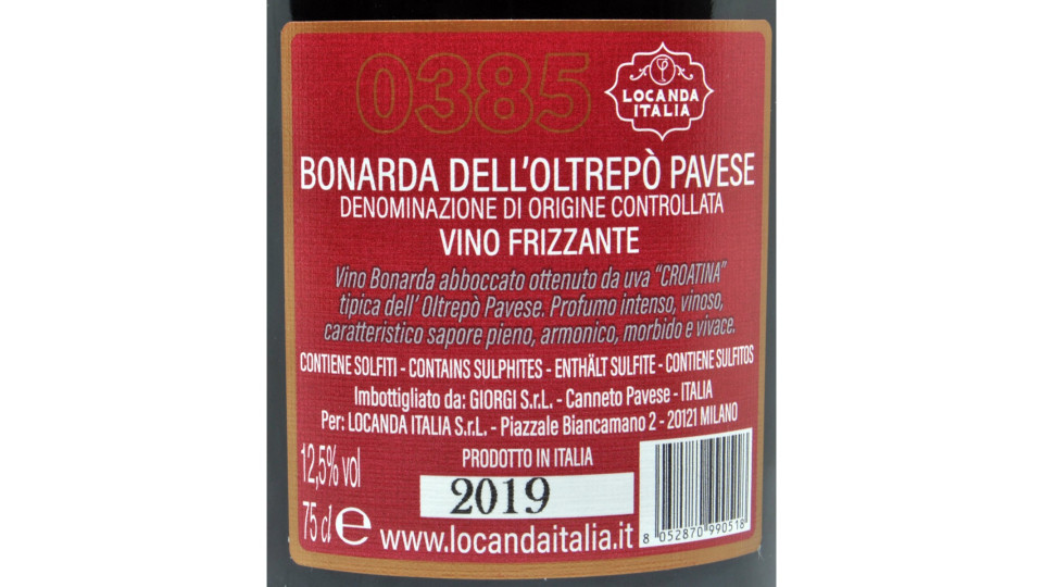 Locanda Italia vino Bonarda DOP frizzante cl.75