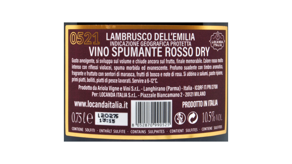 Locanda italia lambrusco dell'Emilia cl.75