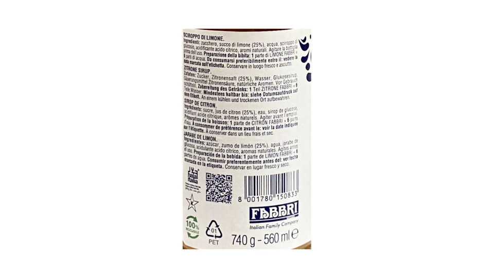 Fabbri sciroppo limone cl.56