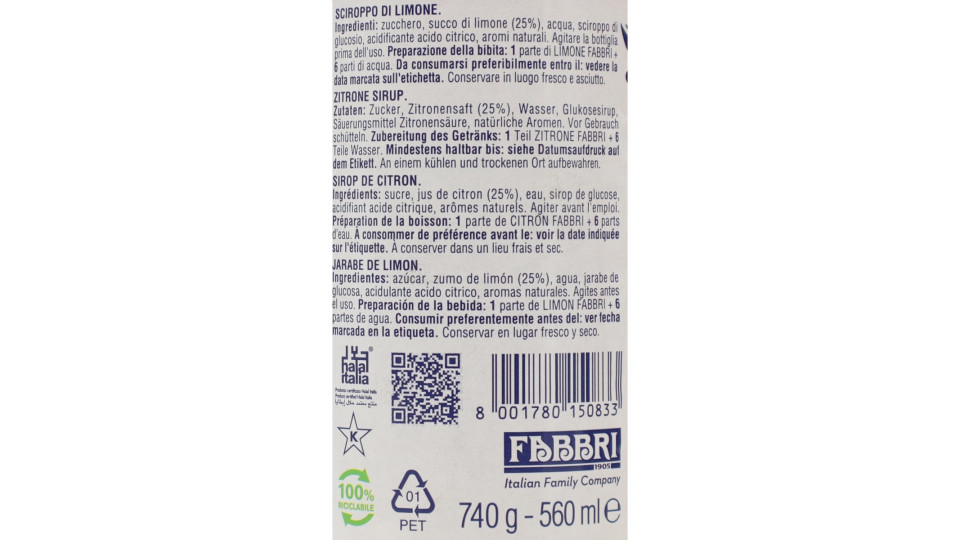 Fabbri sciroppo limone cl.56