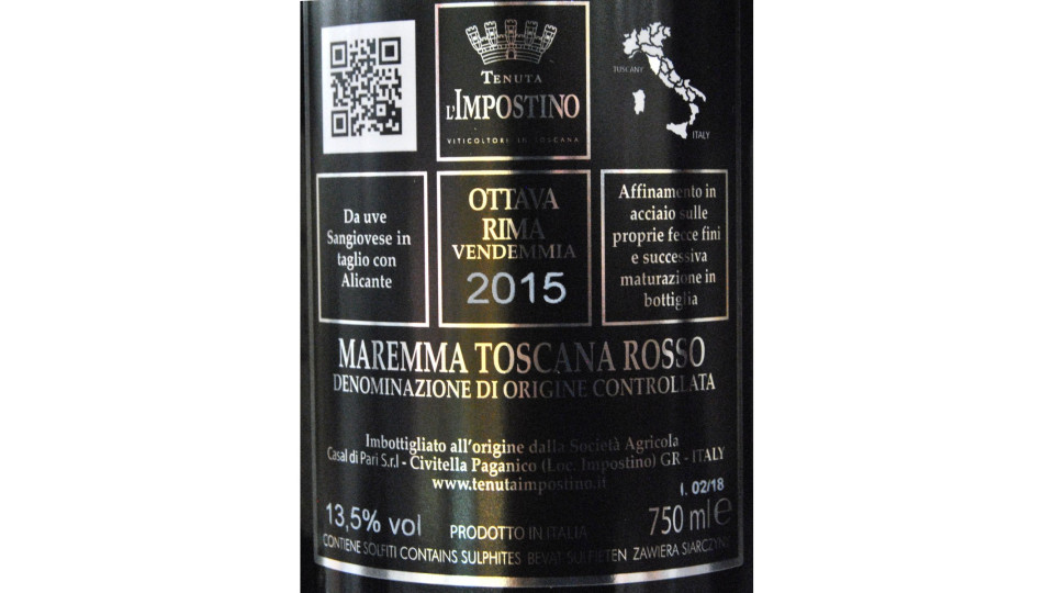 Impostino vino rosso ottava rima DOC cl.75