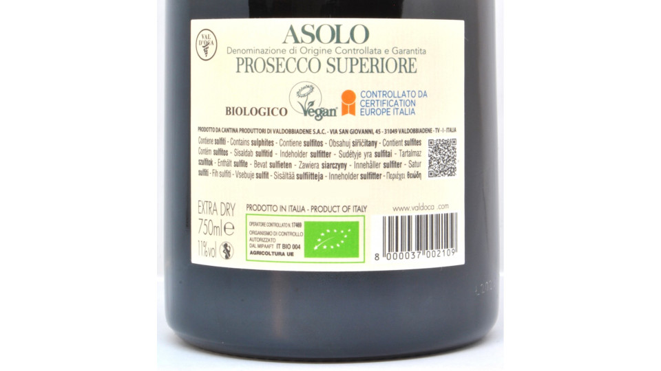 Val D'Oca prosecco extra dry Bioldo Bio cl.75