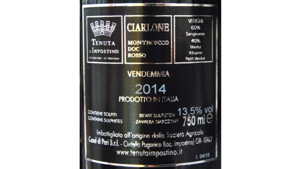 Impostino vino rosso ciarlone DOC cl.75