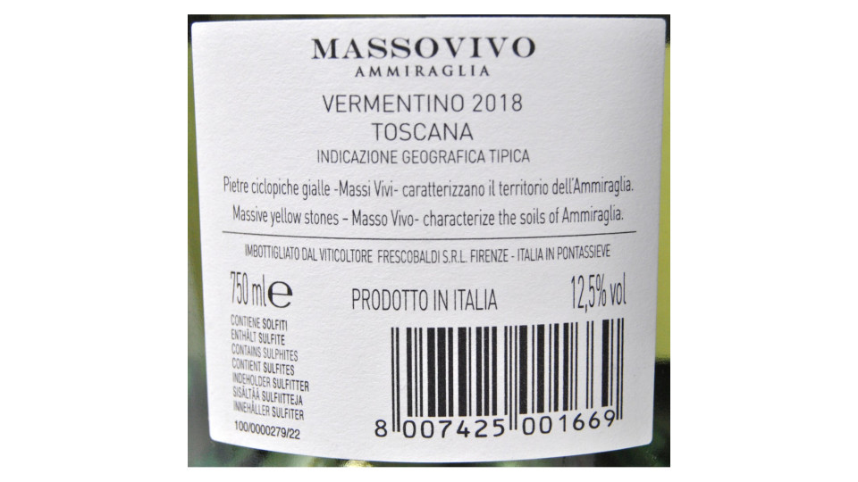 Frescobaldi massovivo ammiraglia Vermentino cl.75