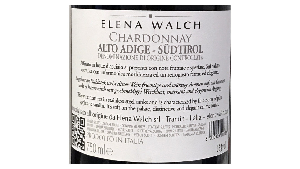 Elena walch chardonnay cl.75 13°