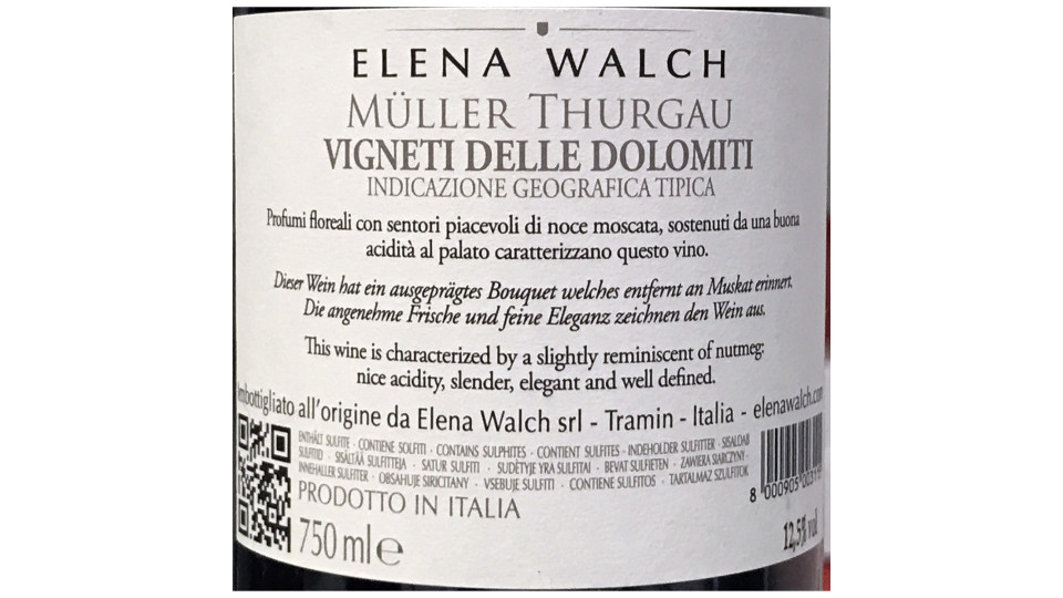 Elena walch muller thurgau cl.75