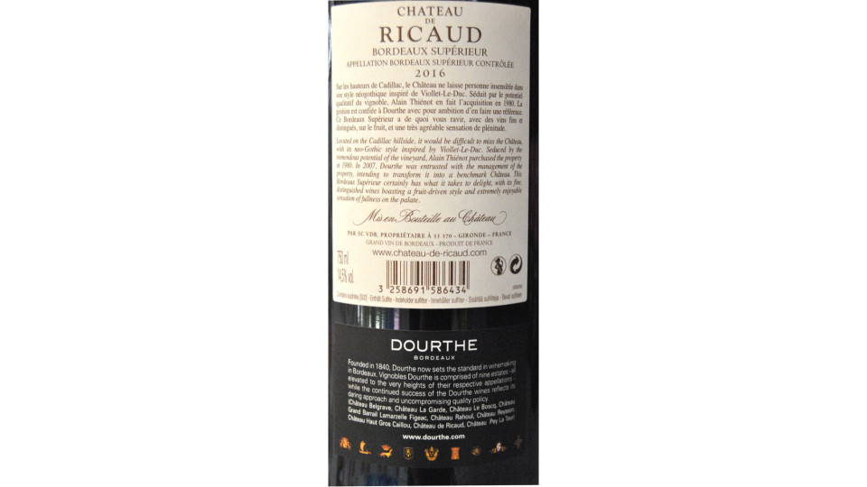 Chateau de ricaud bordeaux sup. cl.75