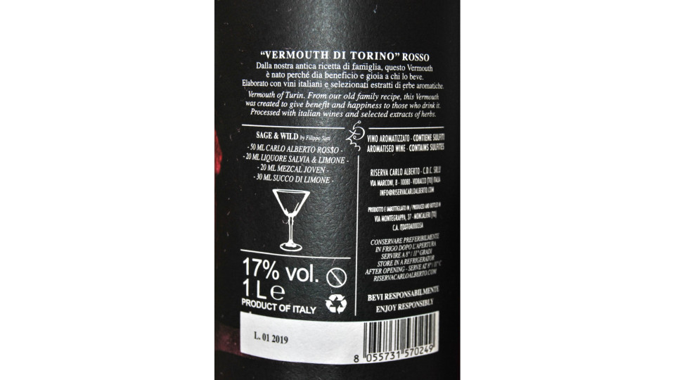 Carlo Alberto red vermouth lt.1 17°