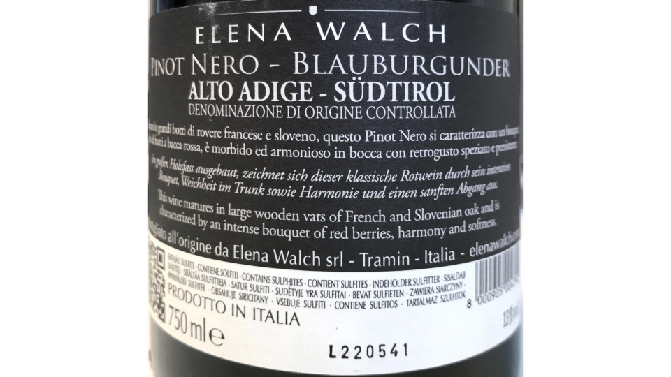 Elena walch pinot nero cl.75
