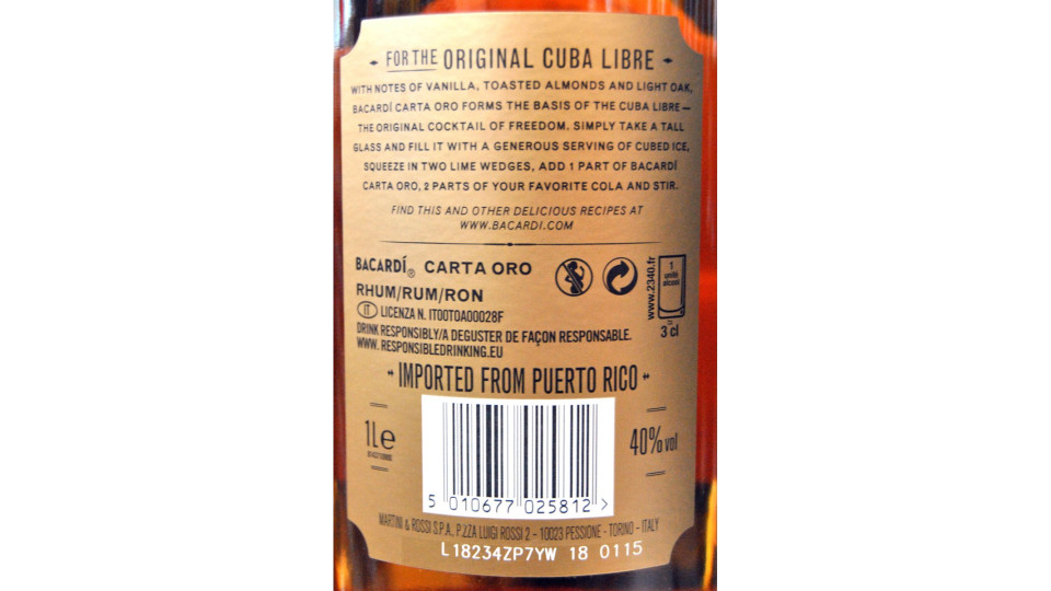 Bacardi rum oro - lt.1