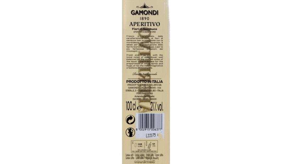 gamondi aperitivo fiori sambuco lt.1 21°