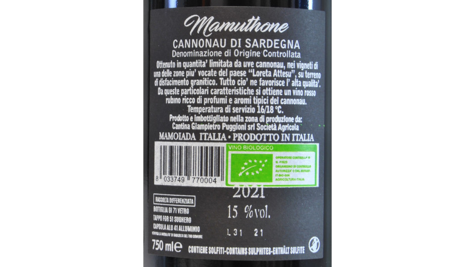 Puggioni cannonau mamuthone cassa in legno cl.75
