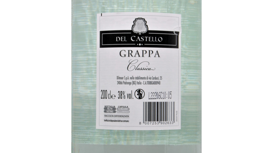 Dilmoor castello grappa classica lt.2 38°