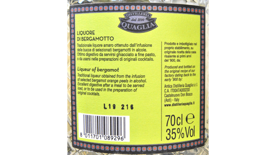 Quaglia liquore al bergamotto cl.70