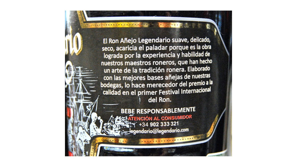 Legendario ron anejo rum cl.70