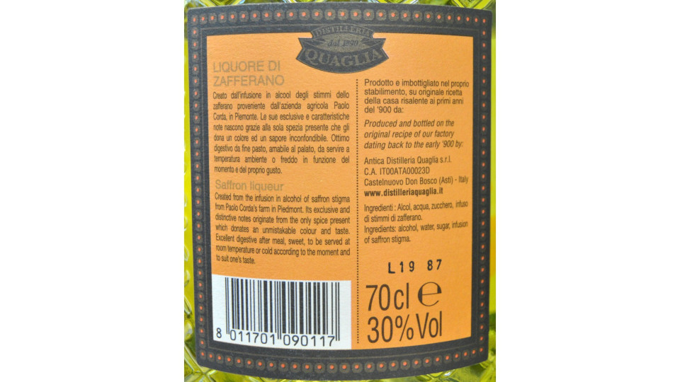 Quaglia liquore allo zafferano cl.70