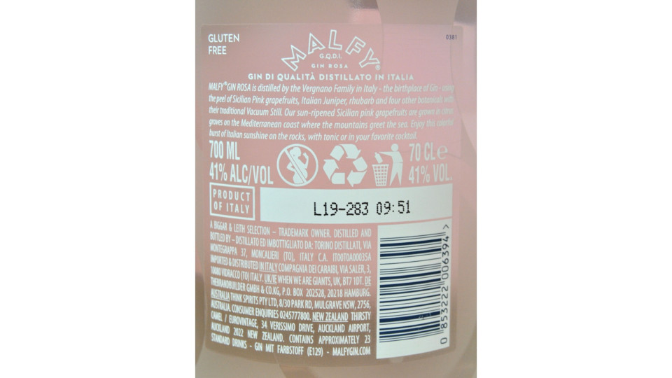 Malfy Aromatic Dry Gin Rosa (pompelmo) cl.70