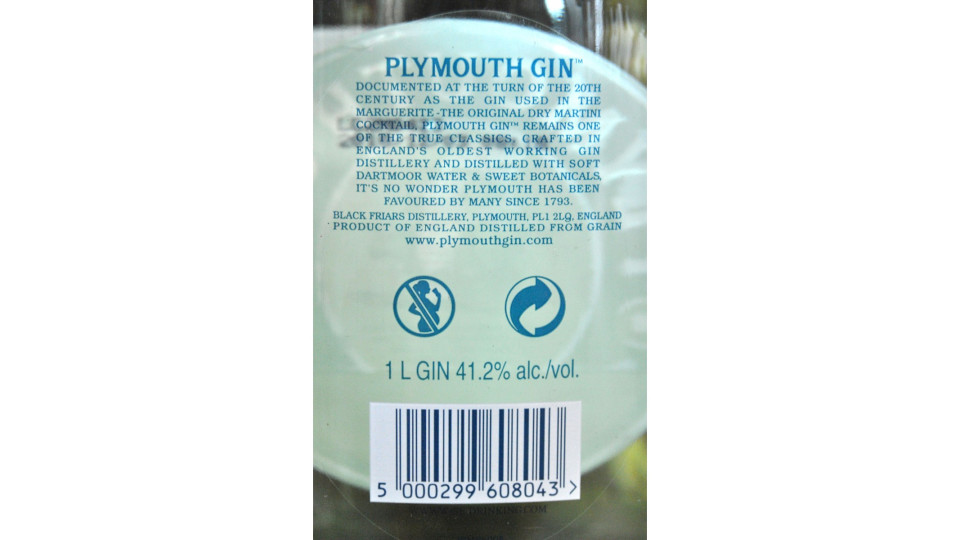 Plymouth gin 41,2° lt.1