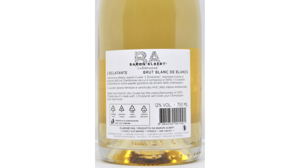 Baron albert champagne l'eclatante brut blanc de blancs...