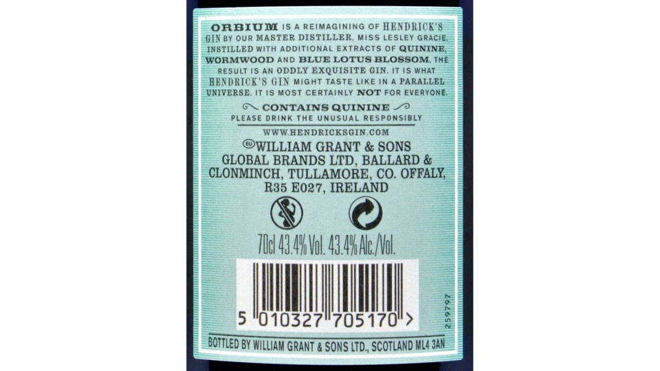 Hendrick's gin Orbium cl.70