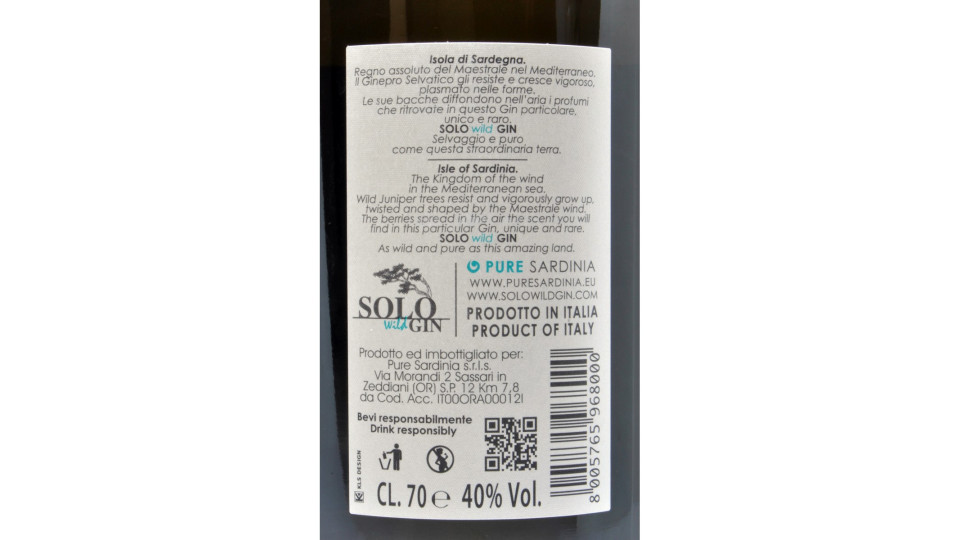 Pure sardinia gin solo cl.70 40°