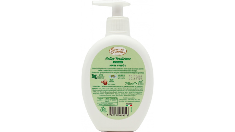 Spuma di sciampagna sapone liquido verde respir ml.450