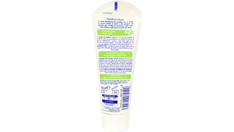 SapoNello Dentifricio Menta dolce 6+ anni 75 ml.