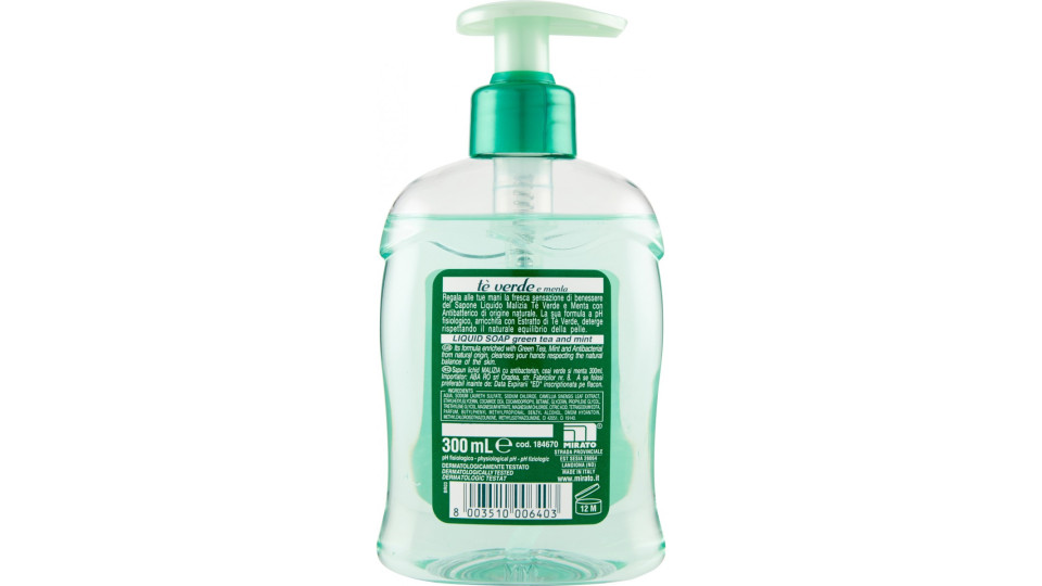 Malizia Sapone Liquido con Antibatterico tè verde e menta 300 mL