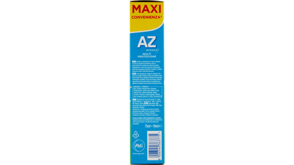 AZ Dentifricio Multi Protezione Carie Gel Menta Fresca 75 ml +...