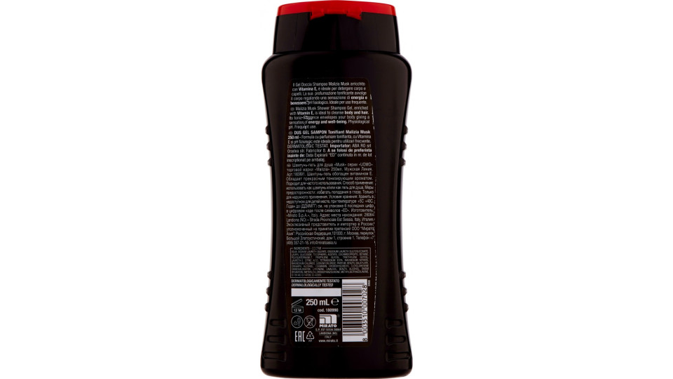 Malizia Uomo Musk Gel Doccia Shampoo 250 mL.