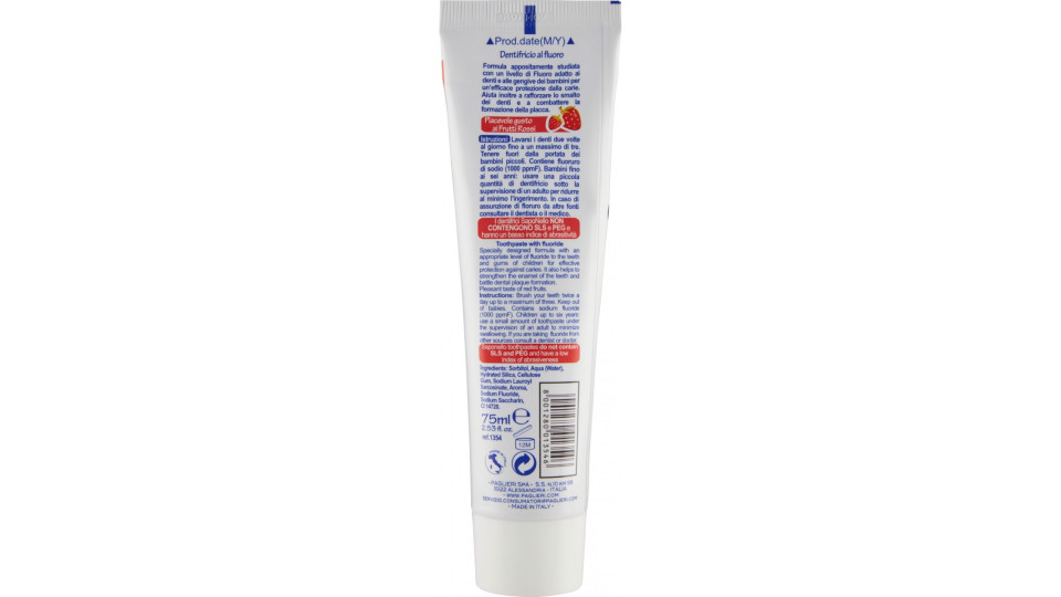 SapoNello Dentifricio Frutti rossi 3+ anni 75 ml.