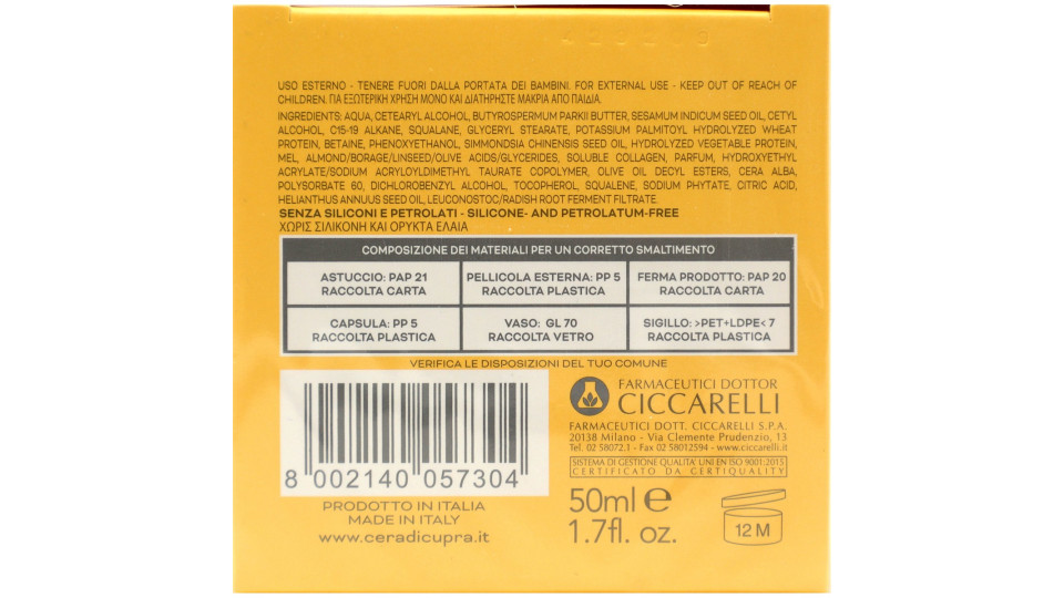 Cera di Cupra Crema Nutriente Riparatrice con Collagene e...