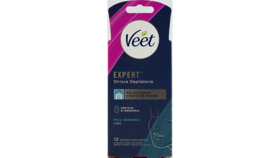 Veet expert strisce depilatorie viso per pelli sensibili x12