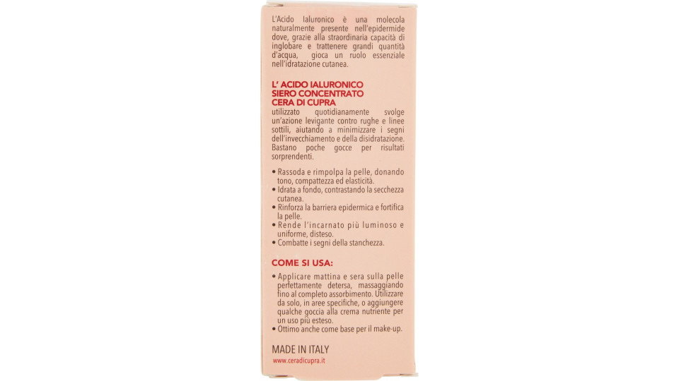 Cera di Cupra Acido Ialuronico Siero Concentrato 30 ml.