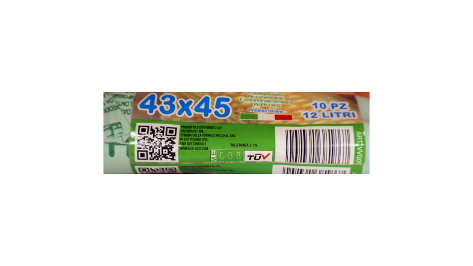 Nec sacco bio compostabile x10 cm.43x45