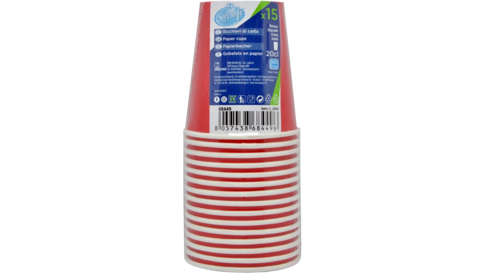 soft soft bicchieri di carta riciclabili core rosso cl.20 pz.15