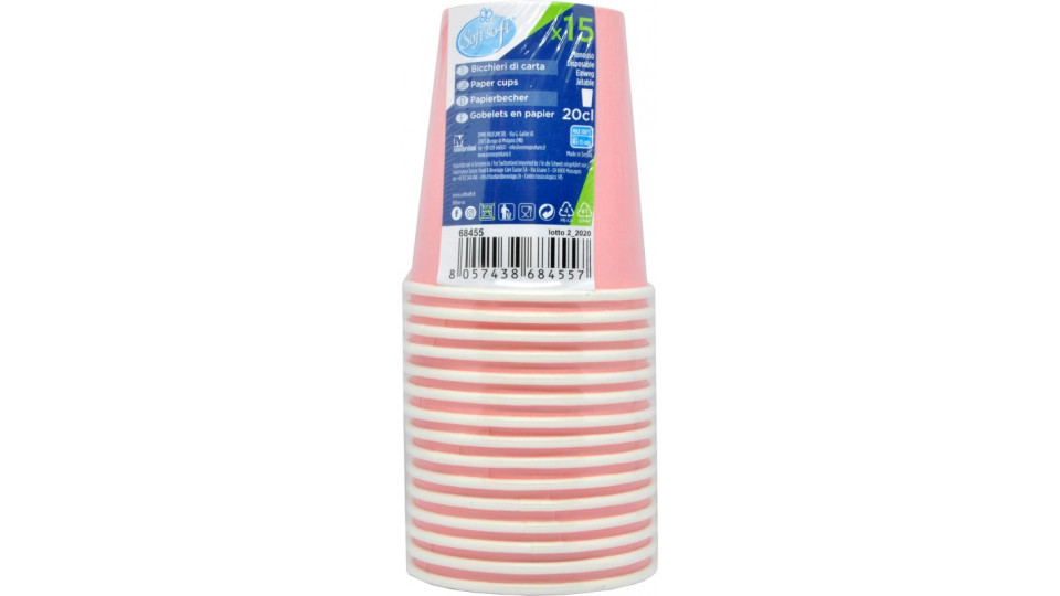 Soft soft bicchieri di carta riciclabili colore rosa cl.20 pz.15