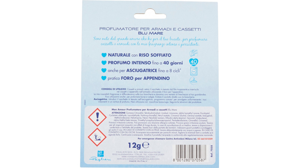 Mon Amour Profumatore per Armadi e Cassetti Blu Mare 12 gr.