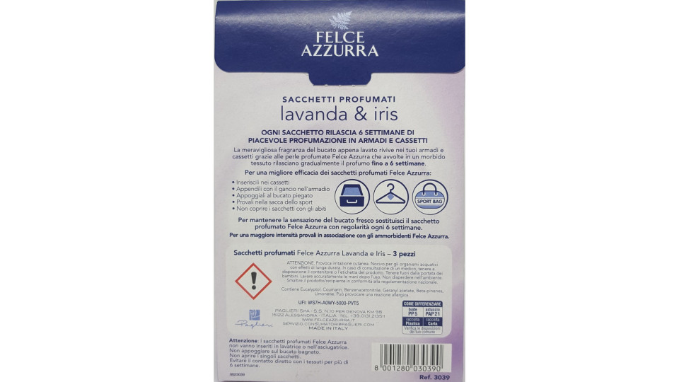 Felce Azzurra Sacchetti Profumati lavanda & iris 3 pz