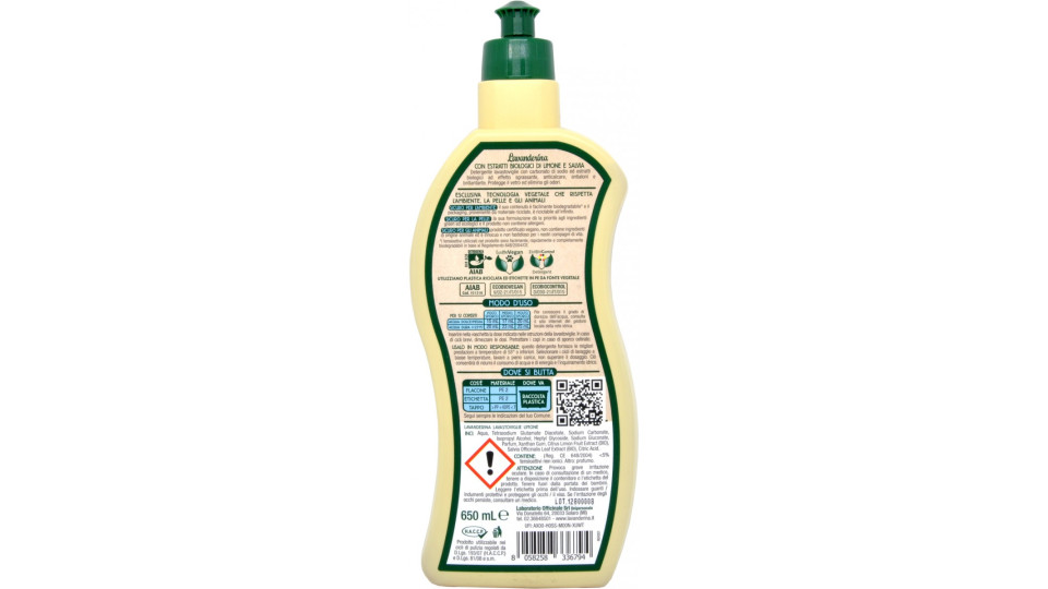 Lavanderina gel lavastoviglie al limone 38 lavaggi bio ml.650