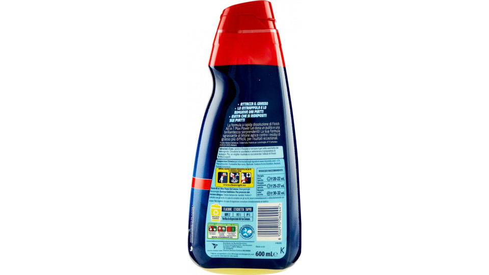 Finish All in 1 Max Power Gel 3X Poteri Sgrassanti Limone 600 mL.