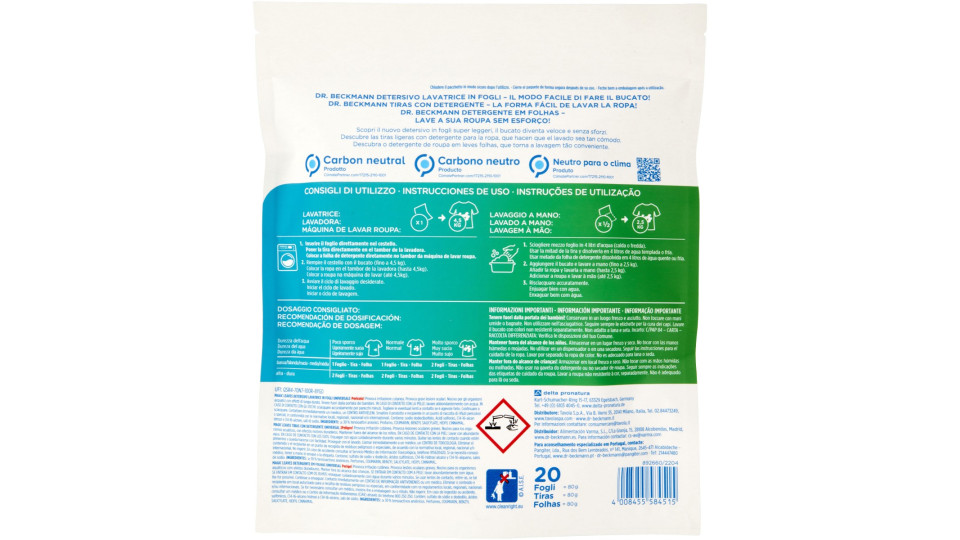 Dr. Beckmann Detersivo Lavatrice in Fogli Universale 20 pz