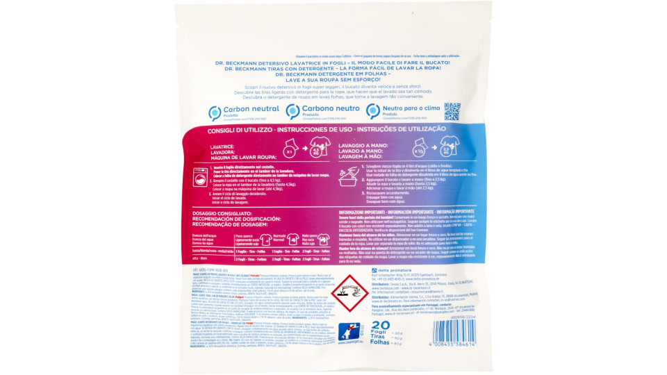 Dr. Beckmann Detersico Lavatrice in Fogli Capi Colorati 20 pz